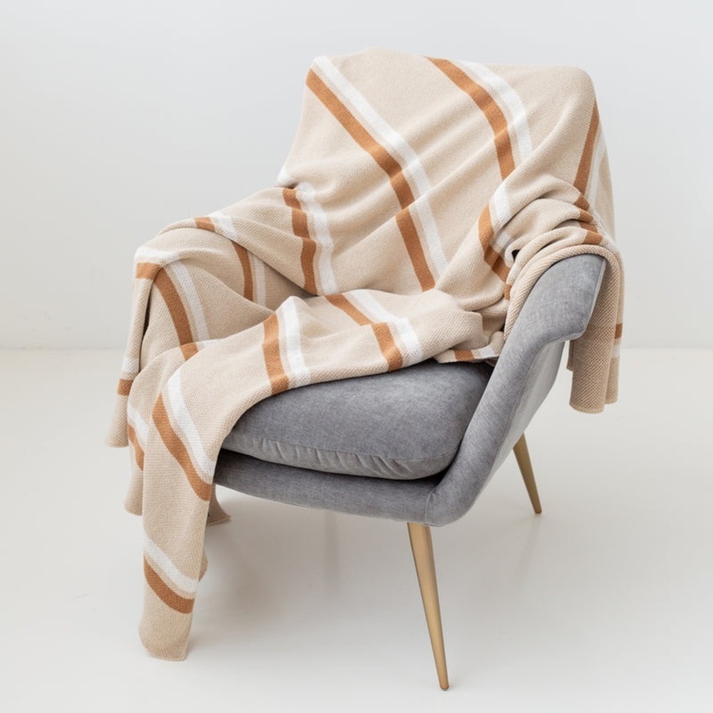 AVOCADO Recycled Cotton Throw Blanket in Oatmeal Stripe